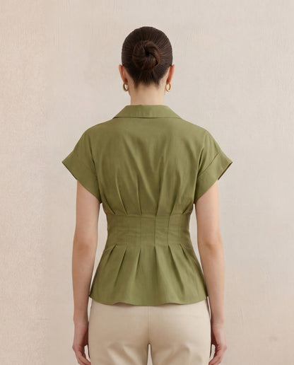 Olive Pleated Belted Shirt