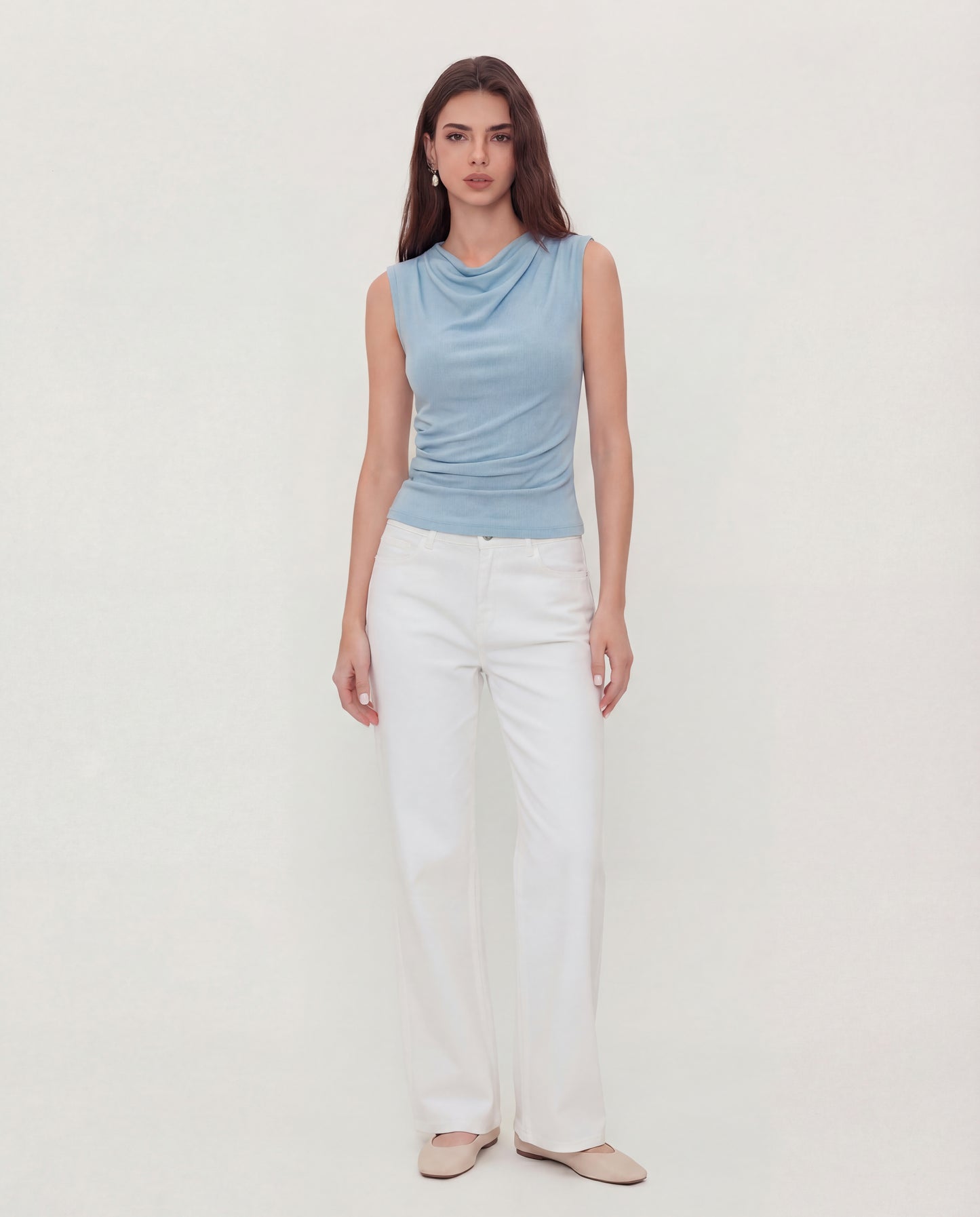 Powder Blue Cowl Neck Top