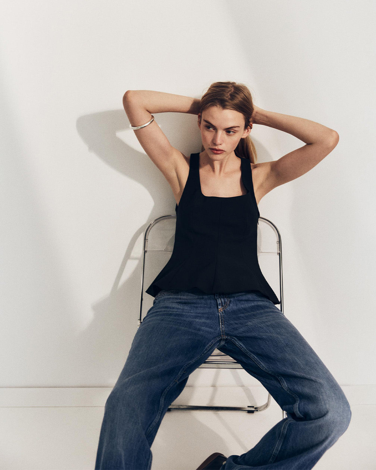 topwear,tops,casual chic, semi-formal,creative workwear, gen z, millenial, minimal, sophisticated, summer,knitted,polyester, spandex,black,solid,panelling,zipper,tailored fit,peplum,waist length,flounce hem,square neck,shoulder strap,no sleeves,sleeveless, OY3151, 25090010GG