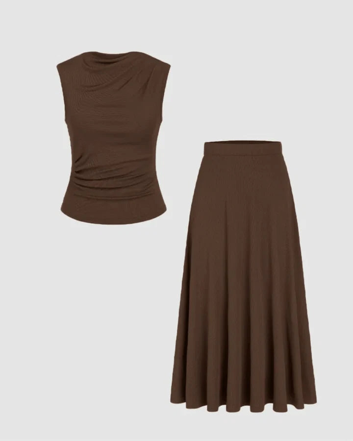 Earthy Brown Cowl Top Co-Ord Set