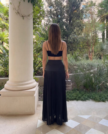Black Fit & Flare Pleated Skirt