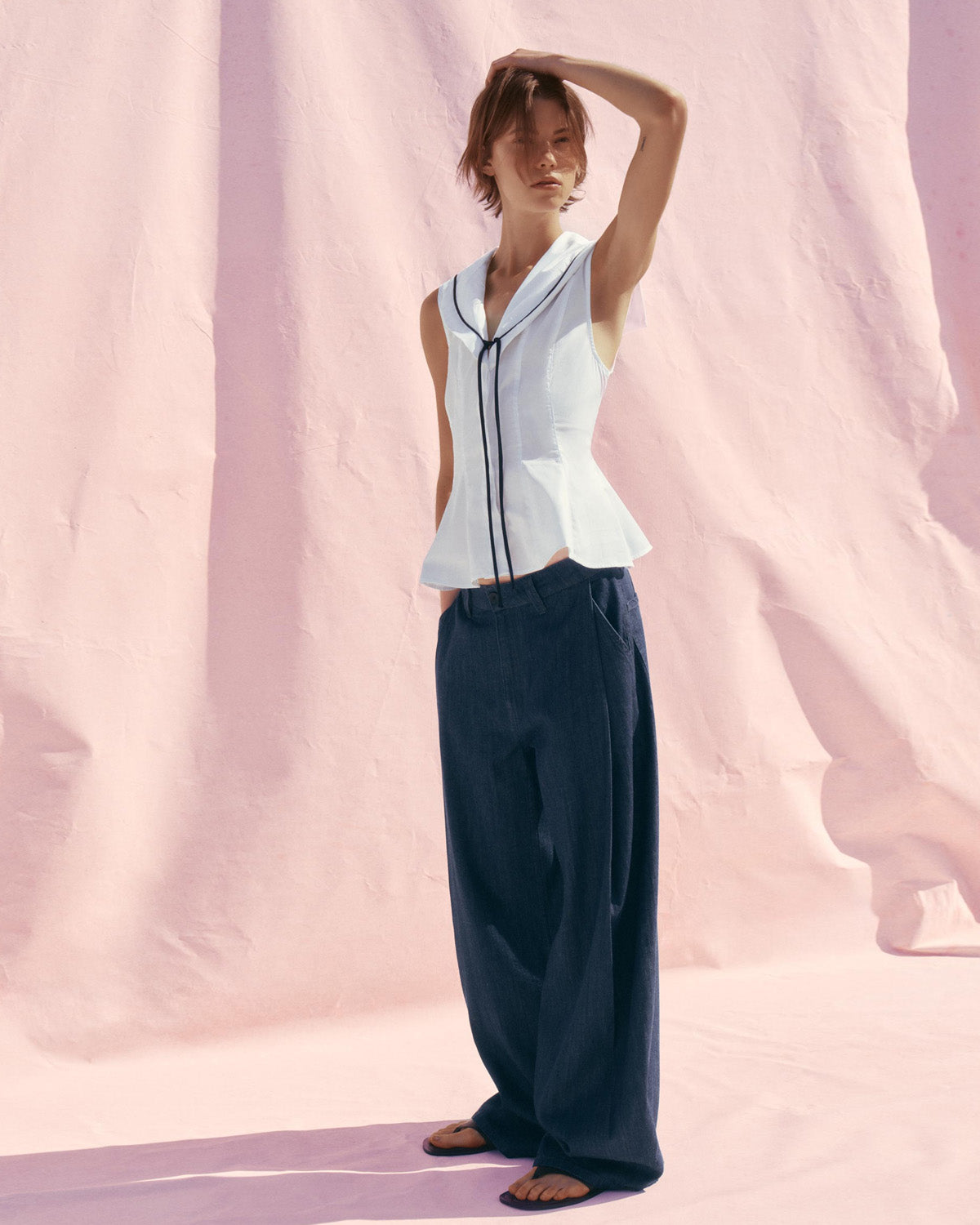 topwear,tops,casual, outdoor events,minimal, soft girl, summer,woven,cotton,white,solid,flounce,button,slim fit,fit and flare,waist length,flounce hem,v-neck,sleeveless, OY1915, 25060020GG