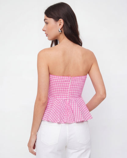Pink Gingham Stripes Bandeau Top