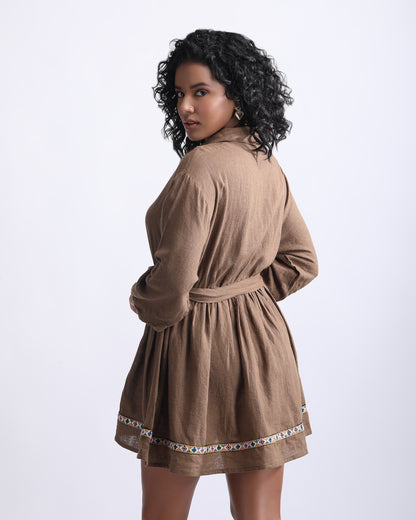 COLLARED LACED MINI DRESS,a line, balloon sleeves, casual, coffee brown, collared, cotton, dresses, lace, long sleeves, mini, regular fit, solid, straight, summer, woven,collared-laced-mini-dress-coffeebrown,Color- Coffee Brown
Neck- Collared Neck
Sleeve- Balloon Sleeve
Type- A-Line
Fit- Regular Fit
Print/Pattern- Solid
Length- Mini
Fabric- Cotton
Closure- Button Up
Detail- Lace Details