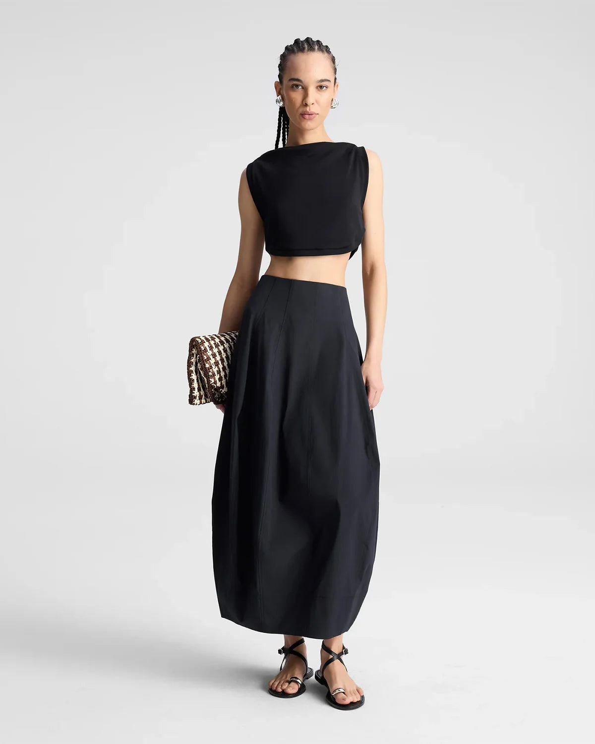 Black Crop Top and Cotton Skirt Summer Set