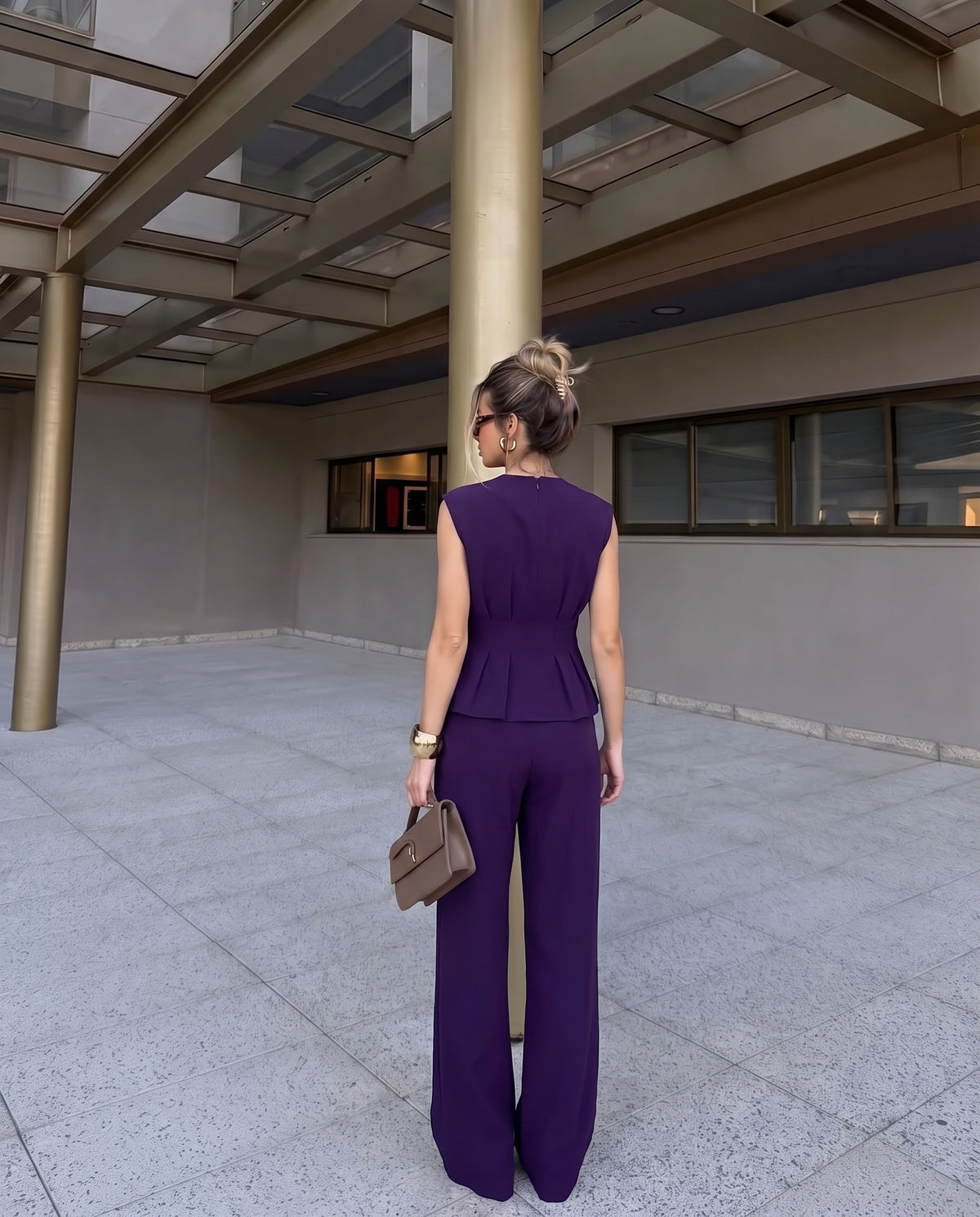 Tailored Linen Blend Top & Pants Co-Ord Set Purple