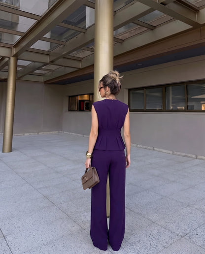 Tailored Linen Blend Top & Pants Co-Ord Set Purple