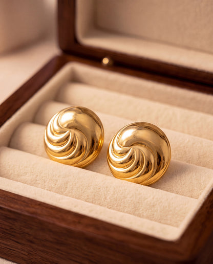 The Wave Disc Anti Tarnish Earrings - Gold