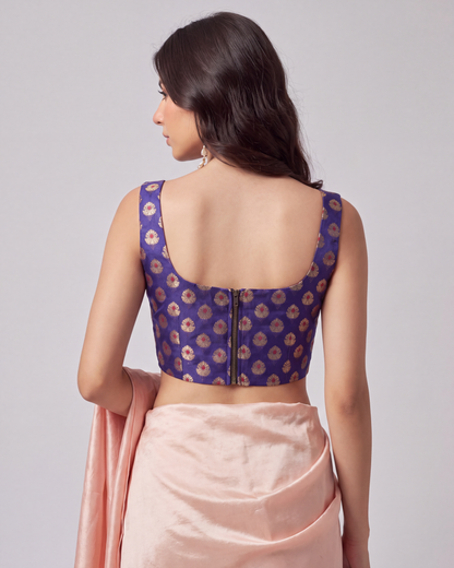 Purple Brocade Saree Corset Blouse