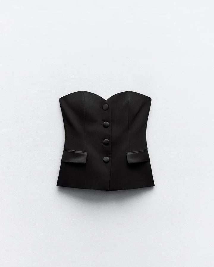 Carved Black Bandeau Top