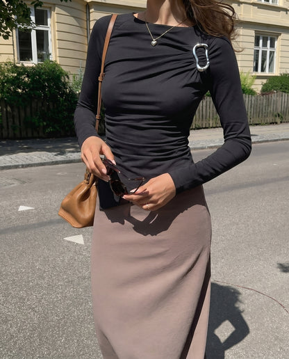 Draped Shoulder Metal Detail Top