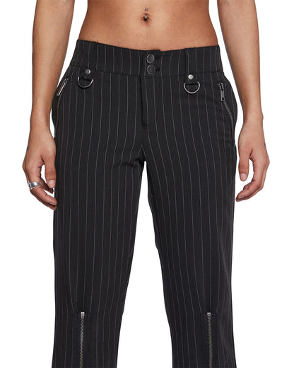 pinstripes-flared-pants-black-oy1204,24110010GG72,bottomwear,cargos,casual,streetwear,woven,polly cotton,black,zipper pocket,zipper,straight fit,flared,full length,high rise,Color: Black
Fabric: Polly Cotton
Fit: Flared Fit 
Length: 40 inches
Waist: High Rise
Closure: Zip & Button
No. of Pockets: 2
Print: Pinstripes
Detail: Zipper trim in the front for a distinctive detail,PINSTRIPES FLARED PANTS