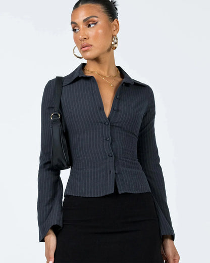 Set Of Two Pinstripes Flared Sleeves Shirt