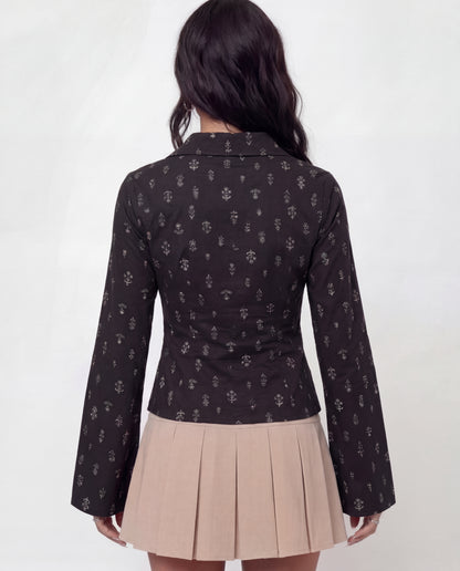 Botanical Print Fitted Shirt - Black