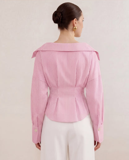 Pink Stripe Shirt With Cinched Waist