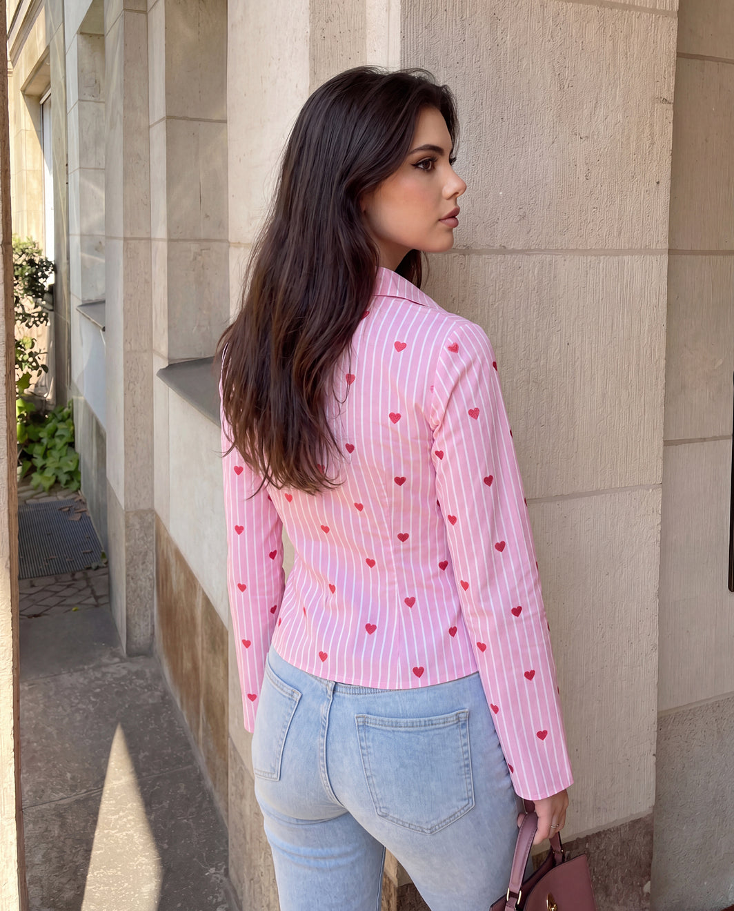 Red Heart Pinstripe Fitted Shirt