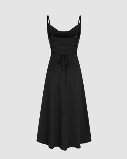 COWL NECK FIT AND FLARE DRESS