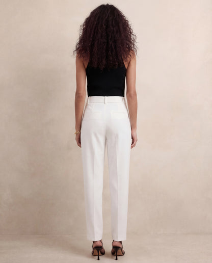 Belted Tapered Pants With Belt - White