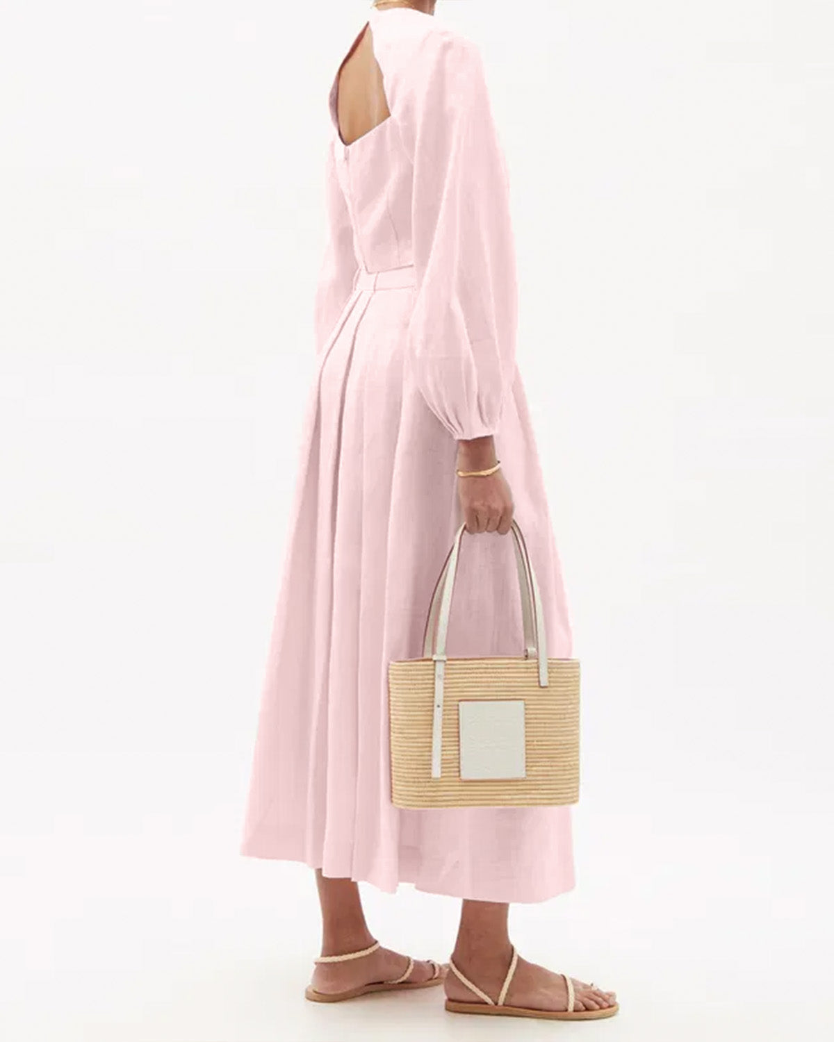coord sets,skirt, topwear,vacation, outdoor events,minimal, sophisticated, summer, urban fit,woven,cotton slub,soft pink,solid,cutout, pleated,regular fit top,fitted top,crop top,straight hem,square neck,,balloon sleeves,long sleeves,zipper back,skirts,a-line skirt,midi,,mid rise waist,25040018GG, OY1404