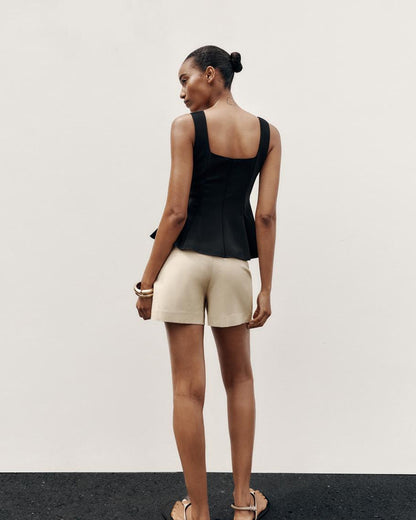 topwear,tops,semi-formal,statement piece,knitted,polyester, spandex,black,solid,panelling,button, golden trims,slim fit,vest,waist length,flounce hem,diamond neck,shoulder strap,no sleeves,sleeveless, OY2177, 25090044GG