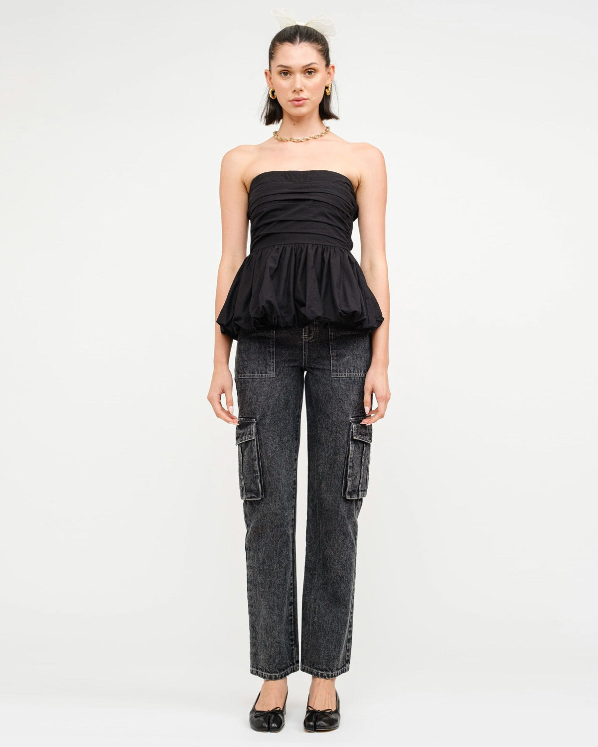 topwear,tops,vacation, outdoor events,bold, glam, summer,woven,cotton,black,solid,gathered, ruched,skinny fit,balloon top,hip length,bubble hem,off shoulder,sleeveless, OY1903	, 25060003GG