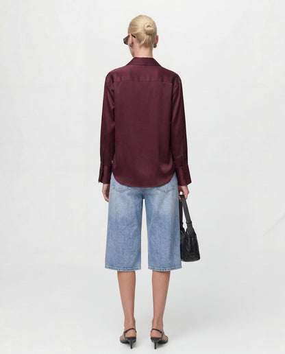 Burgundy Solid Satin Shirt