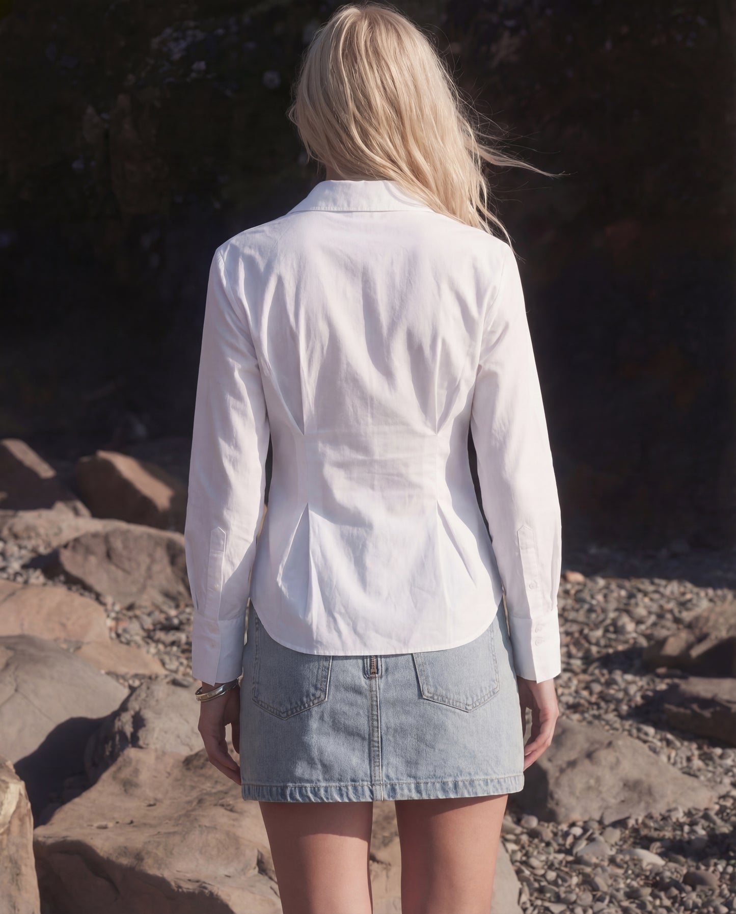 White Buttoned Flared Hem Shirt