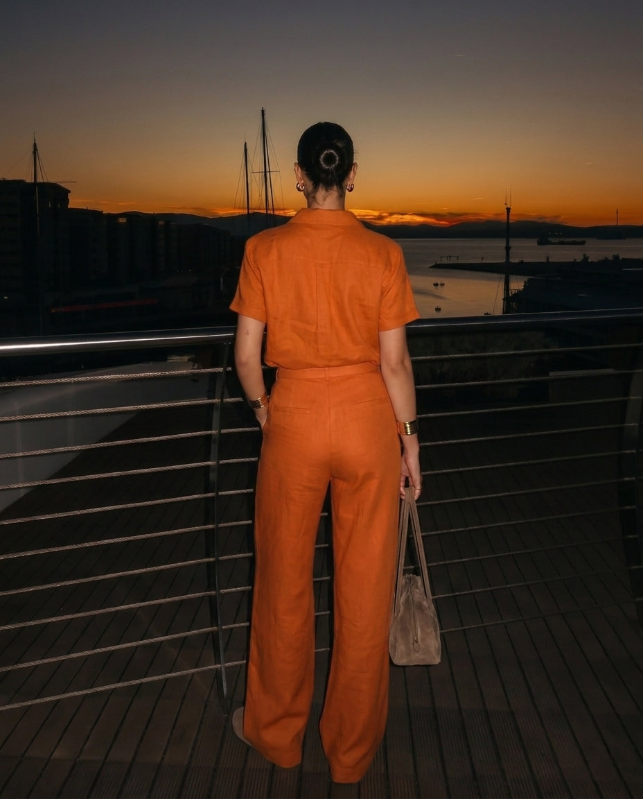 Rust Orange Collared Shirt & Tailored Pants - Co-Ord set