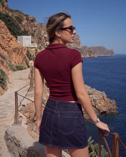 Burgundy Polo Crop Tee