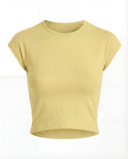 Butter Yellow Ribbed Fitted Top