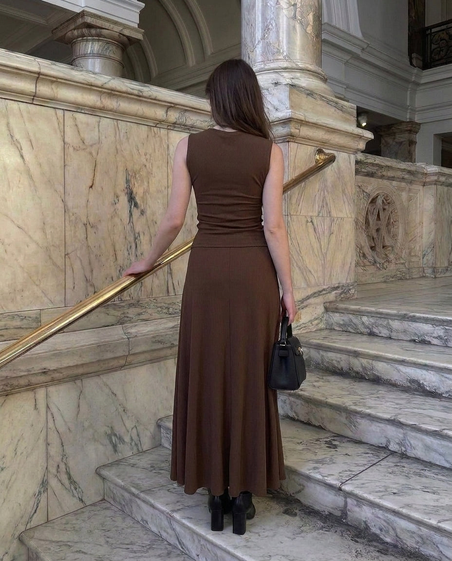 Earthy Brown Cowl Top Co-Ord Set