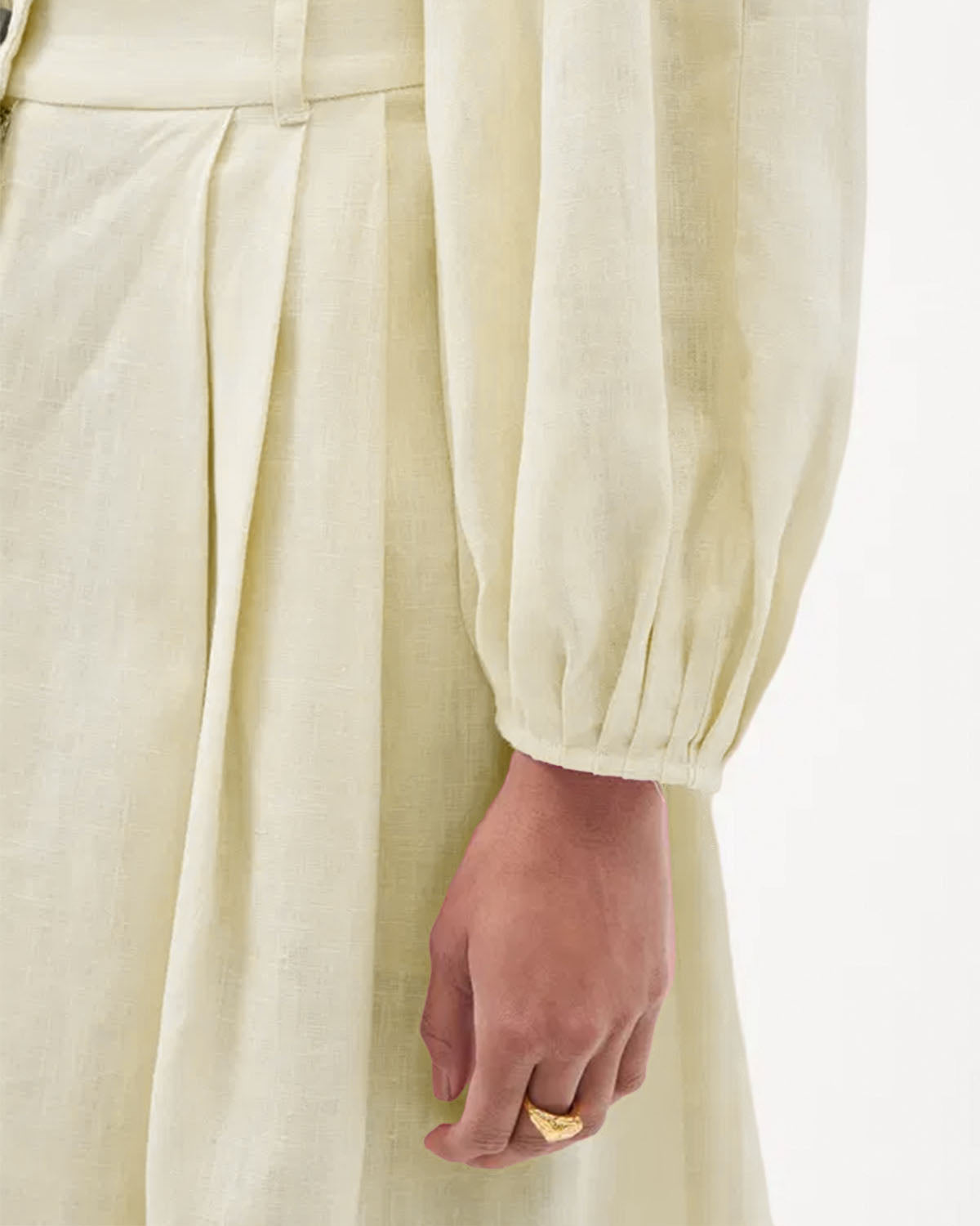 coord sets,skirt, topwear,vacation, outdoor events,minimal, sophisticated, summer, urban fit,woven,cotton slub,cream,solid,cutout, pleated,regular fit top,fitted top,crop top,straight hem,square neck,balloon sleeves,long sleeves,zipper back,skirts,a-line skirt,midi,mid rise waist,OY1404- cream, 25090081GG