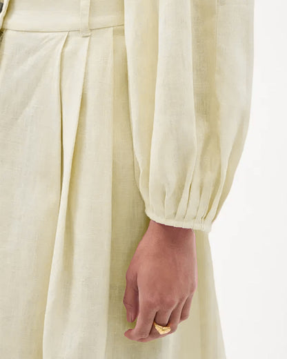 coord sets,skirt, topwear,vacation, outdoor events,minimal, sophisticated, summer, urban fit,woven,cotton slub,cream,solid,cutout, pleated,regular fit top,fitted top,crop top,straight hem,square neck,balloon sleeves,long sleeves,zipper back,skirts,a-line skirt,midi,mid rise waist,OY1404- cream, 25090081GG