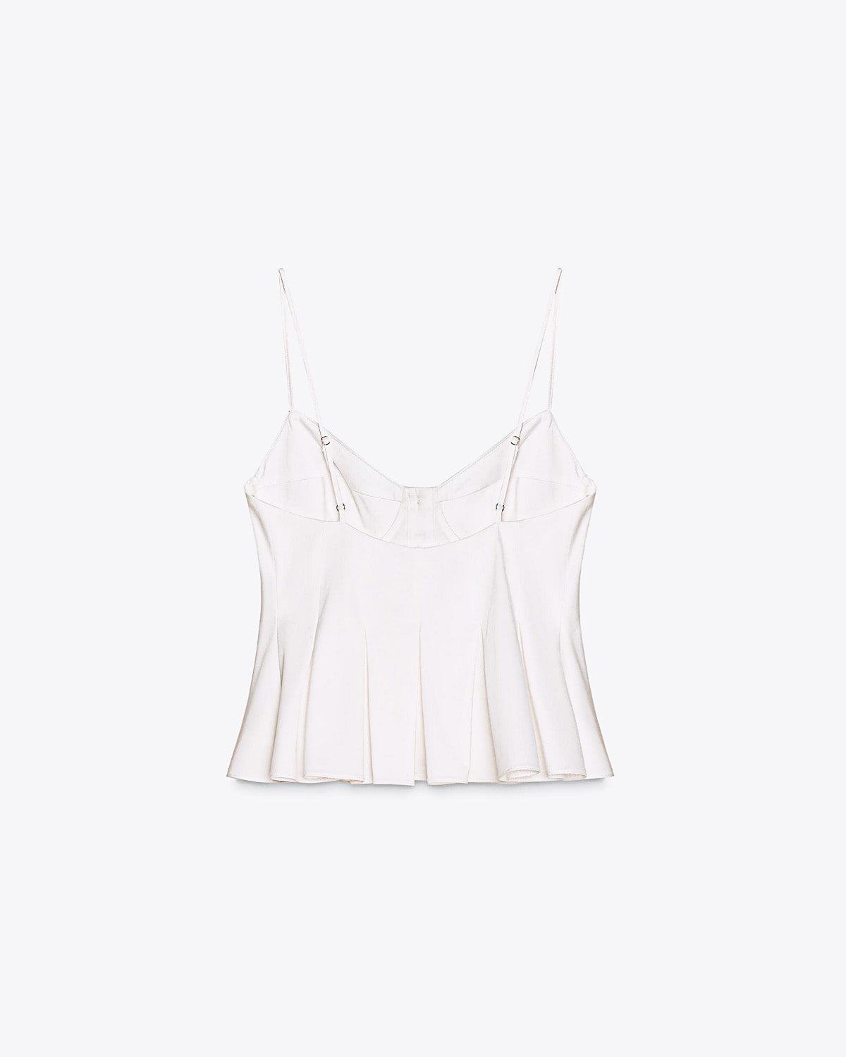topwear,tops,outdoor events,bold, glam,woven,cotton,white,solid,flounce,zipper,skinny fit,peplum,waist length,flared hem,v-neck,spaghetti strap,sleeveless, OY1916, 25060021GG