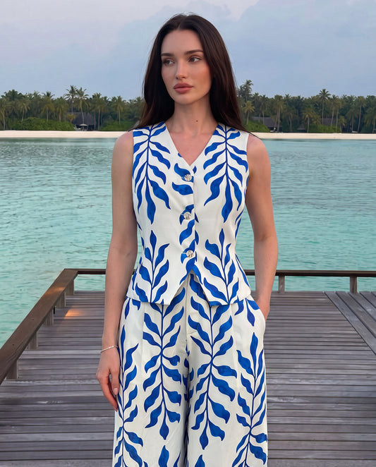 White Botanical Waistcoat Co-ord