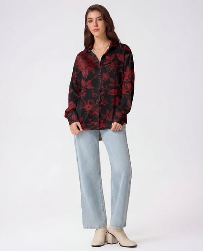 Deep Red Florals Satin Shirt