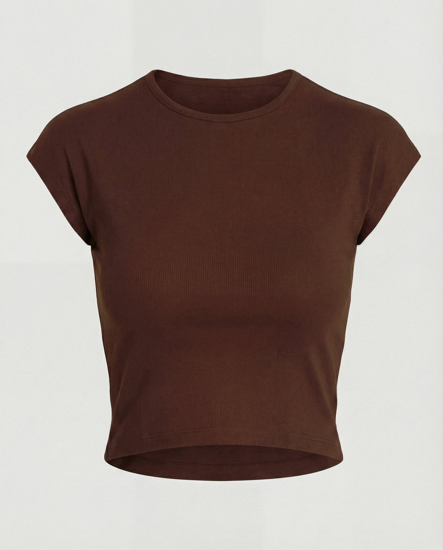 Brown Ribbed Fitted Top