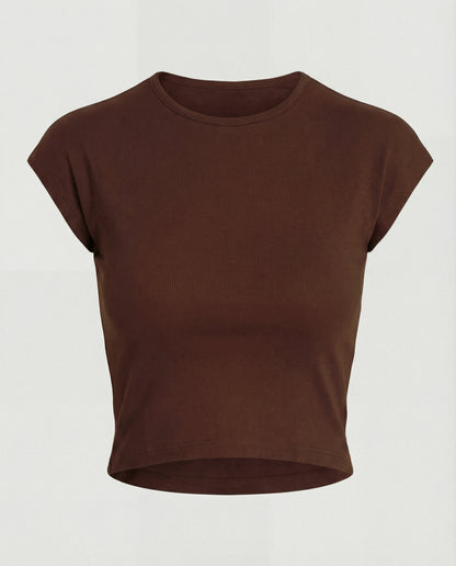 Brown Ribbed Fitted Top