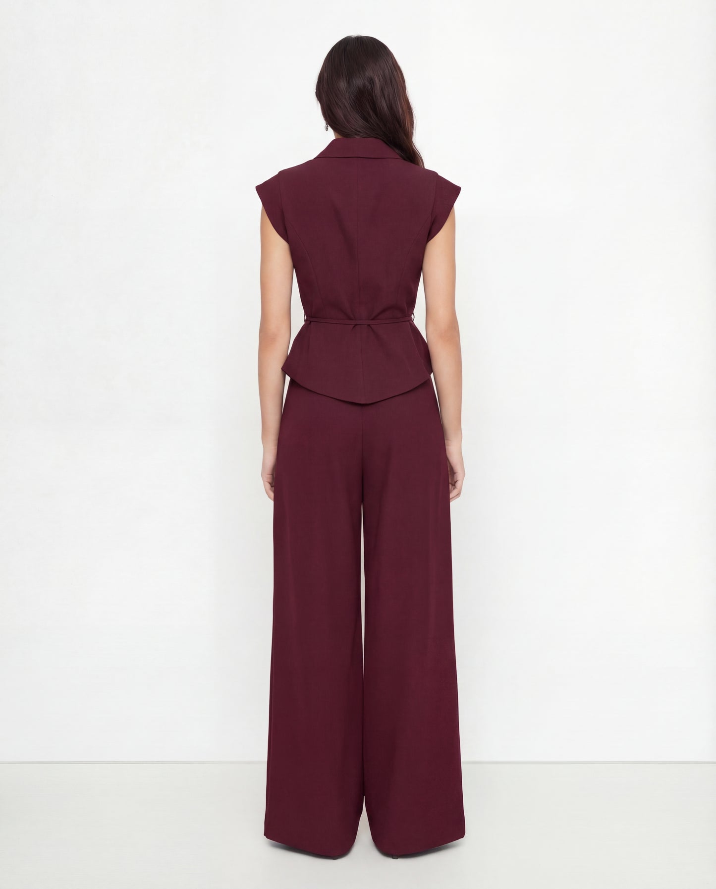 Maroon Tie Up Waist Coat Suit Set