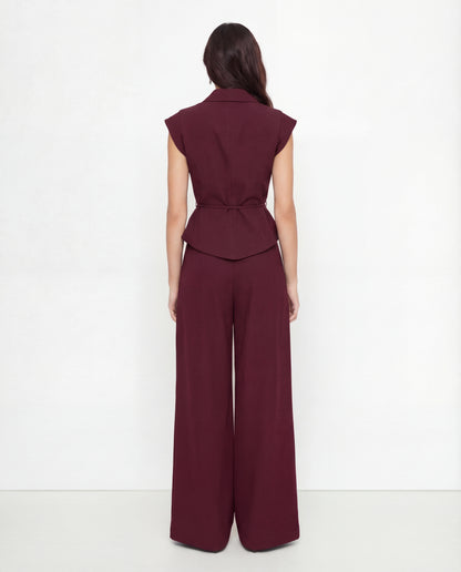 Maroon Tie Up Waist Coat Suit Set