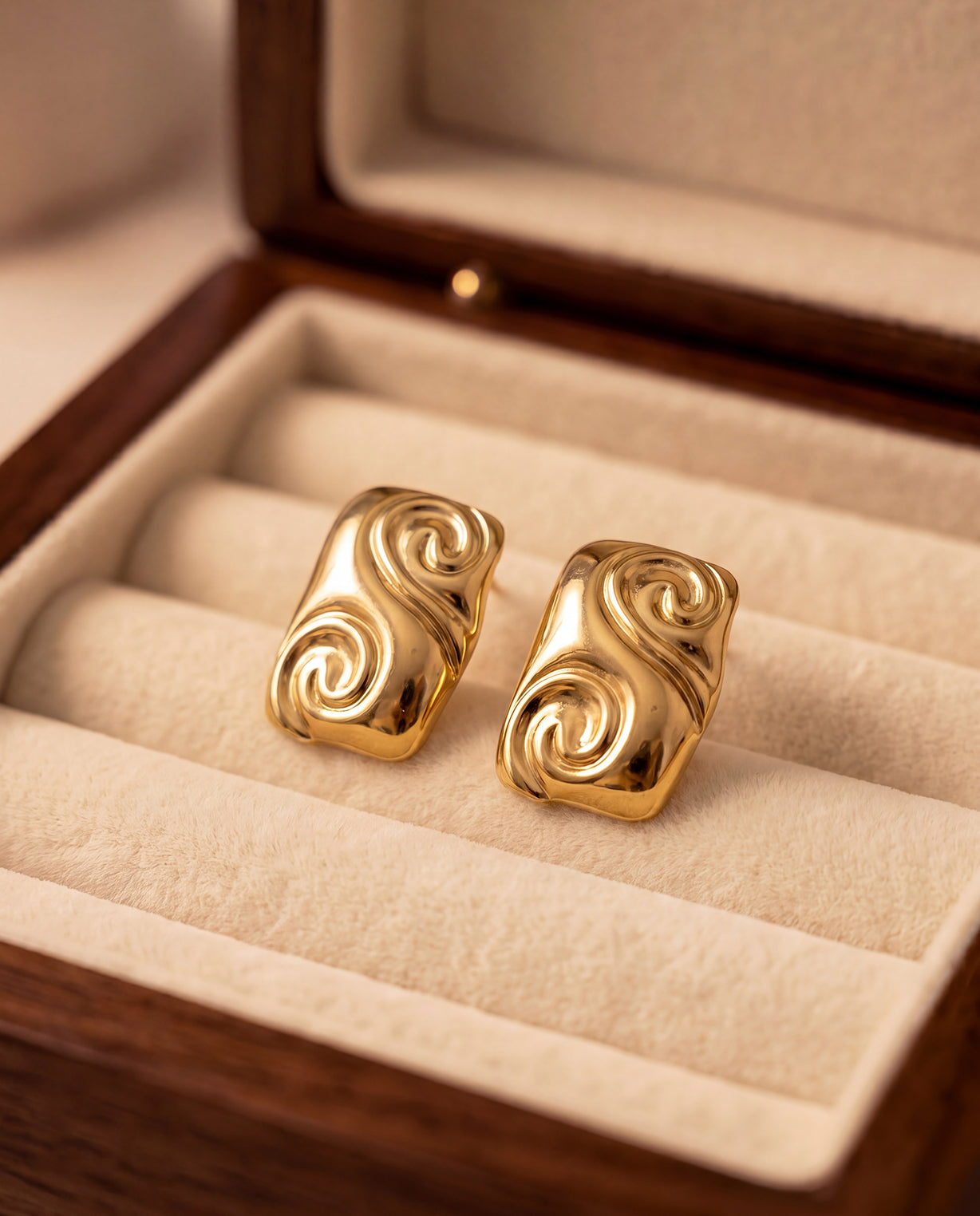 The Scroll Stud Anti Tarnish Earrings - Gold