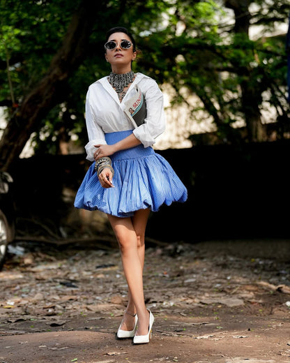 Blue Pinstripes Bubble Skirt