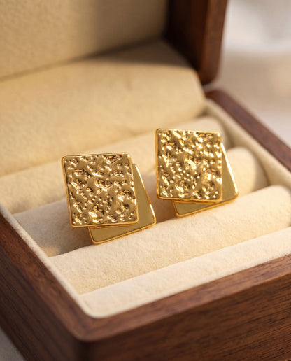 The Block Stud Anti Tarnish Earrings - Gold