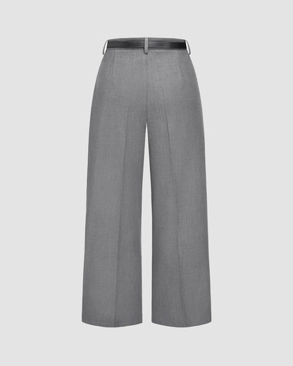 Pleated Pants With Belt - Grey