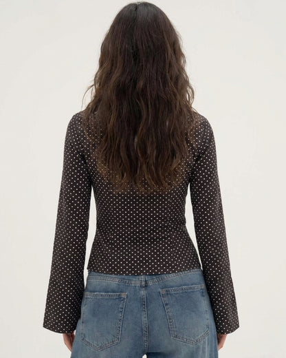 Polka Flared Sleeve Fitted Shirt