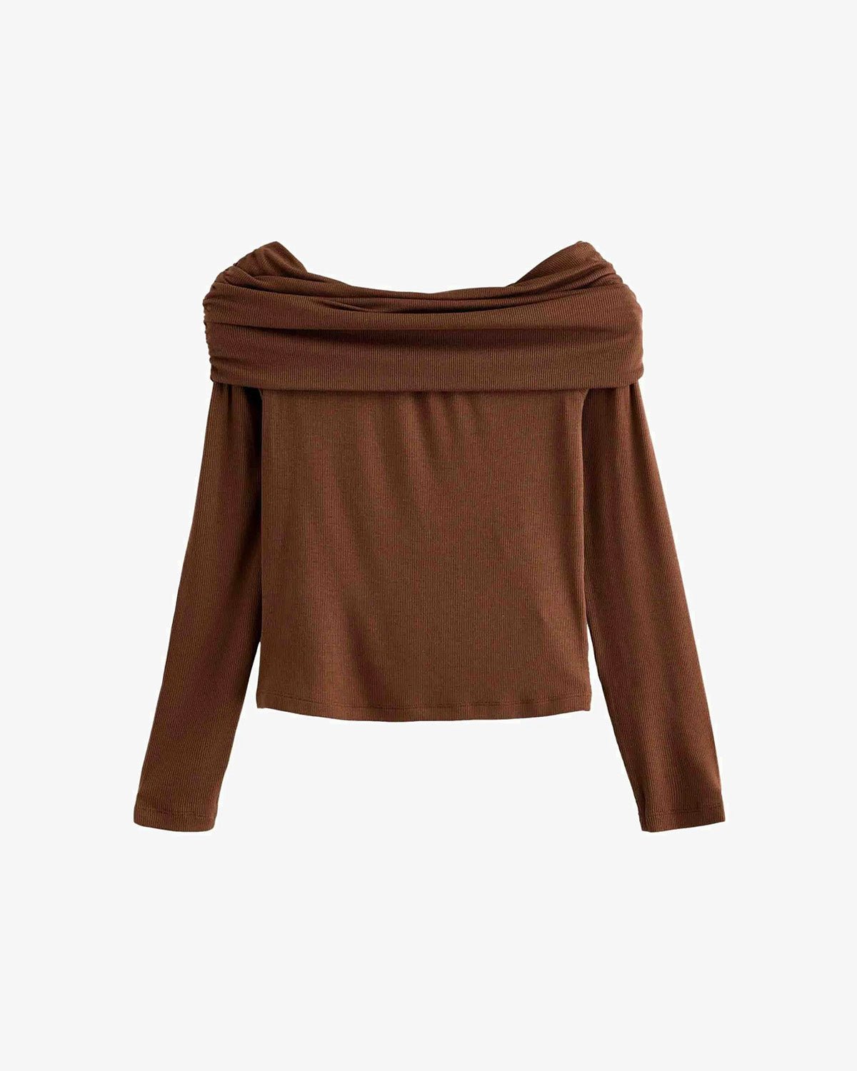 off-shoulder-bardot-top-with-long-sleeves-brown-oy1518,25010018GG52,topwear,tops,party, vacation, outdoor events,bold, glam, streetwear,knitted,ribbed,brown,solid,slim fit,bardot,regular,off shoulder,long sleeves,Color: Brown
Fabric: Ribbed
Fit: Slim Fit 
Length: Regular
Neck: Off Shoulder
Sleeves: Long Sleeves
Print: Solid,OFF SHOULDER BARDOT TOP WITH LONG SLEEVES