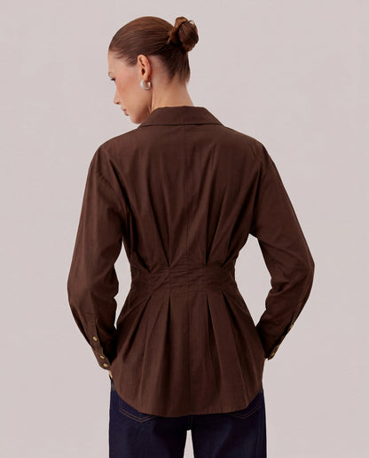 Chocolate Brown Button Down Belted Shirt