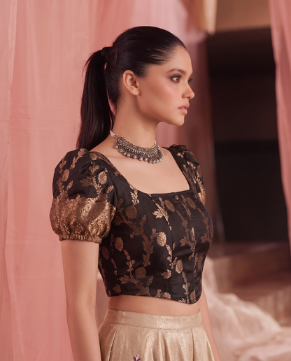 Paro Puff Sleeve Black Corset Top
