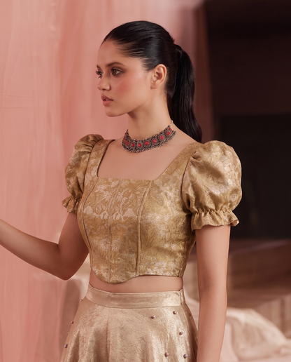Paro Puff Sleeve Gold Corset Top