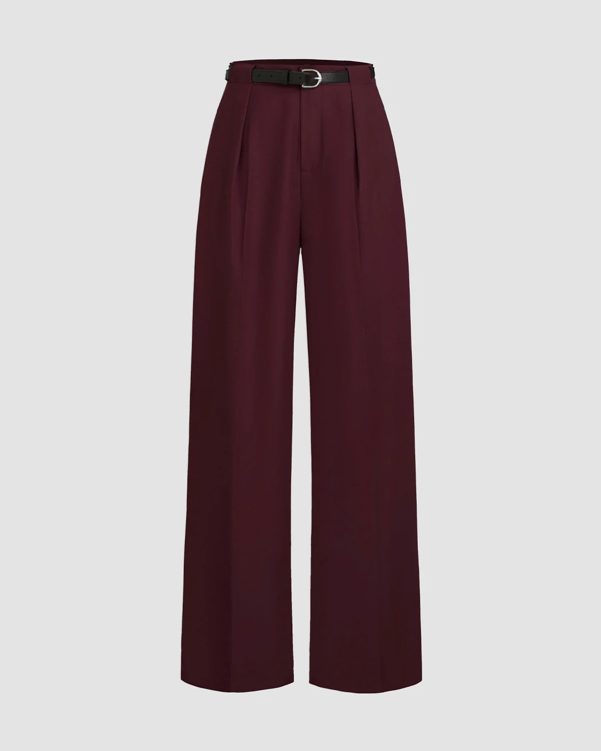 Pleated Pants With Belt- Maroon